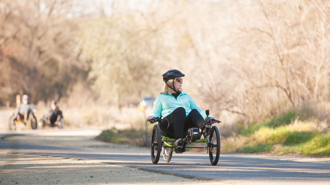 recumbent trike rider on the trail