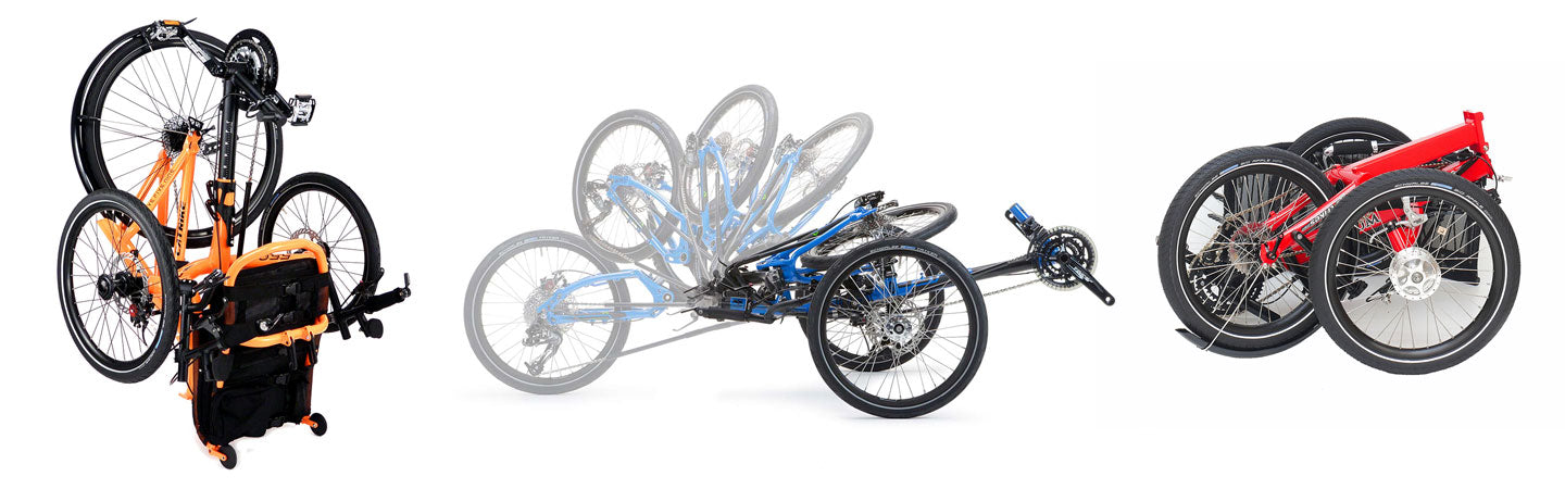 Catrike 5.5.9, ICE Adventure, and Greenspeed Magnum all in folded form
