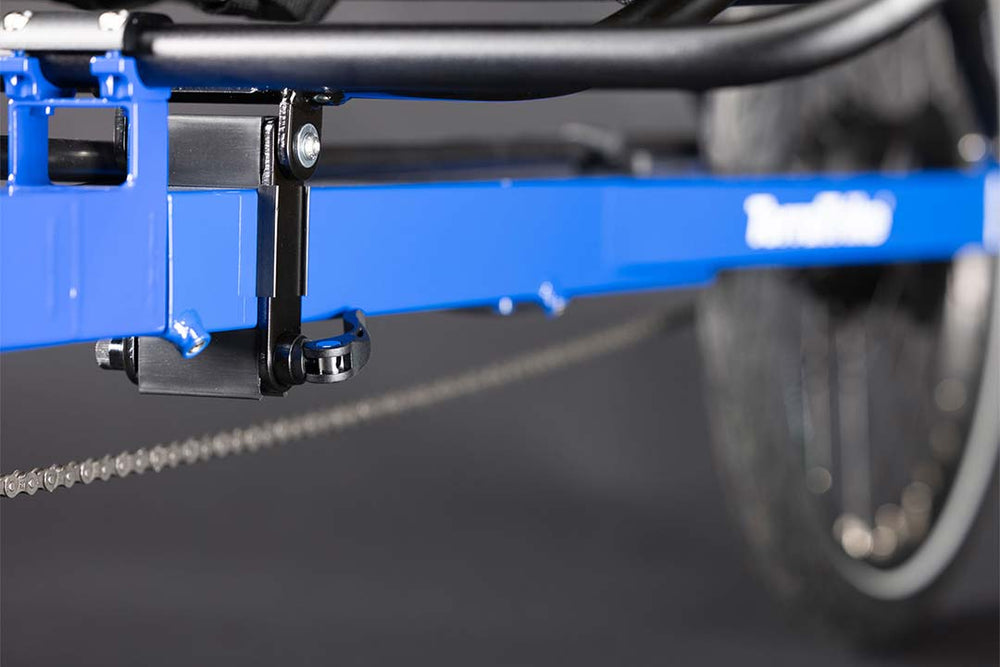 TerraTrike Rover Tandem blue Hi-Ten steel frame with the breakdown coupler joint