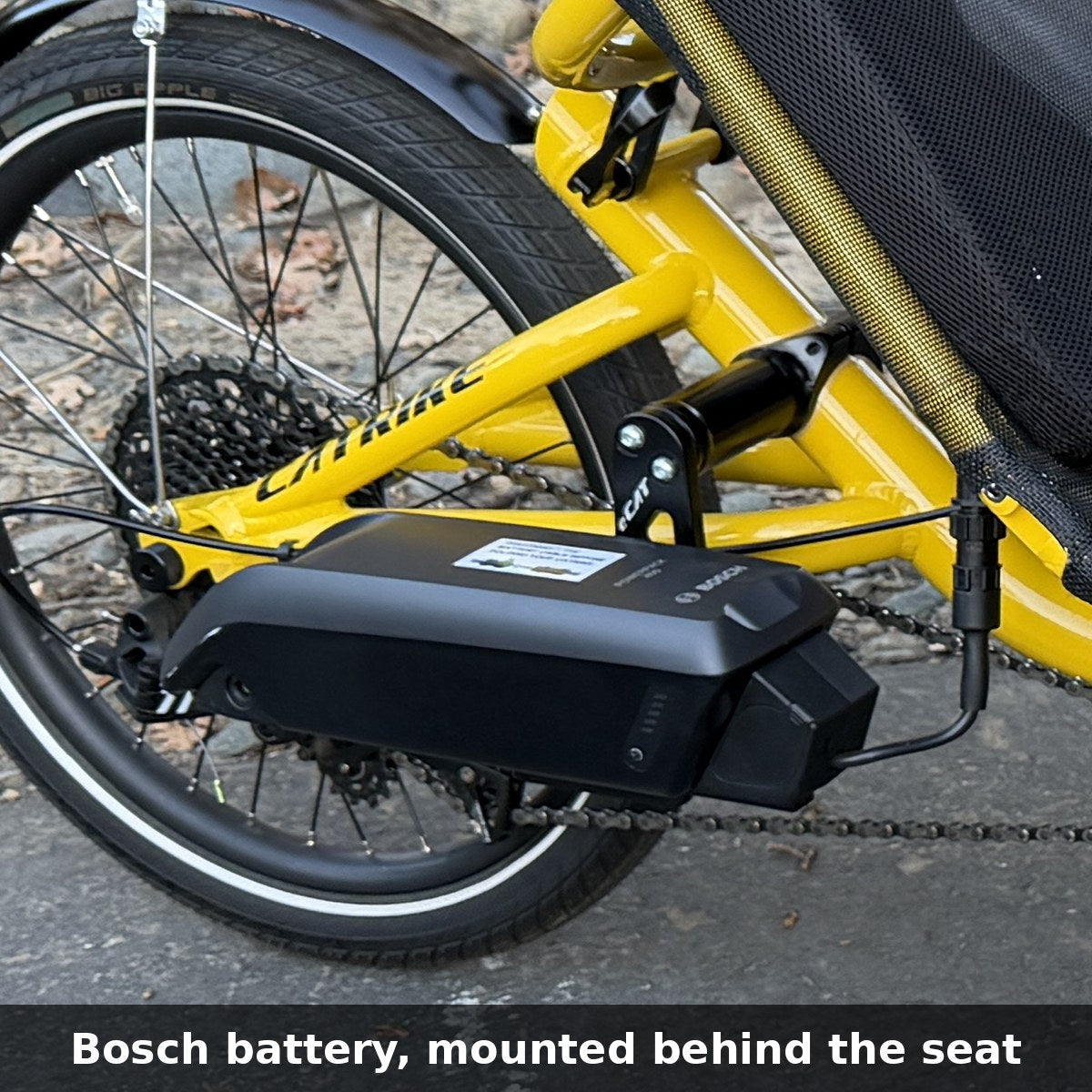 Catrike MAX eCAT Bosch battery mounted behind the seat