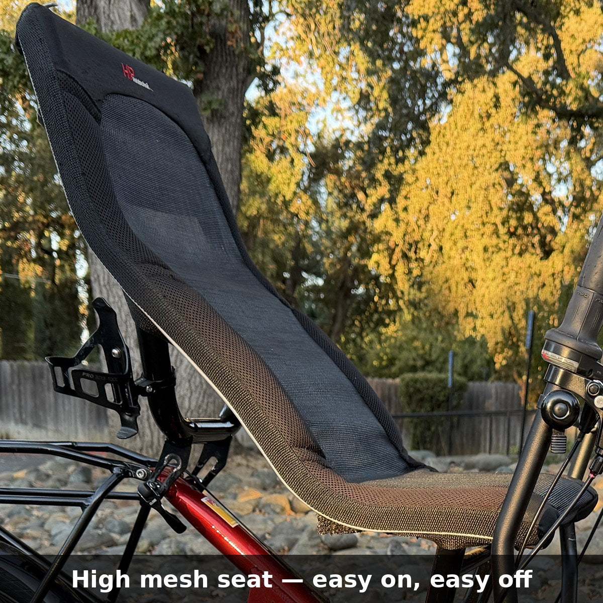 HP Velotechnik Scorpion high mesh seat close-up