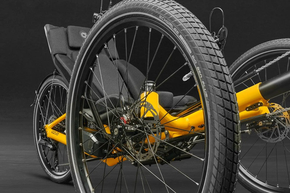 26 inch front wheel of the AZUB T-Tris AR recumbent trike