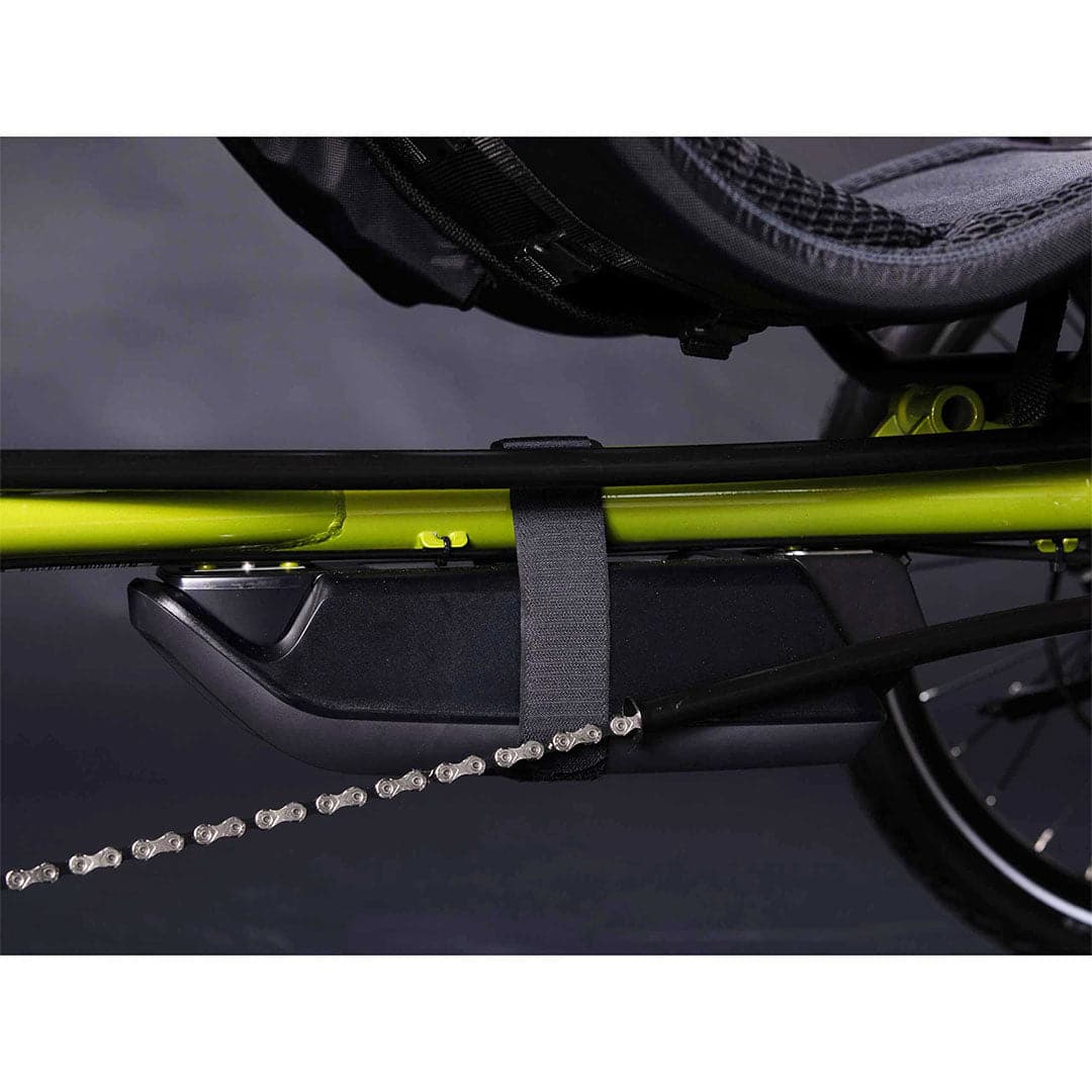 TerraTrike EVO drive chain side close up of chain and motor under trike seat