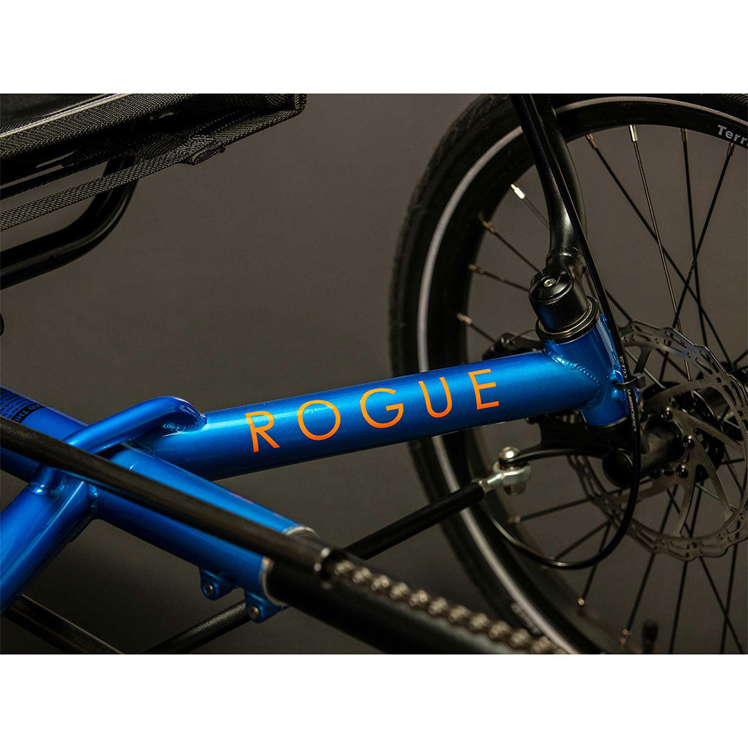 TerraTrike Rogue close up of trike frame under seat and left tire