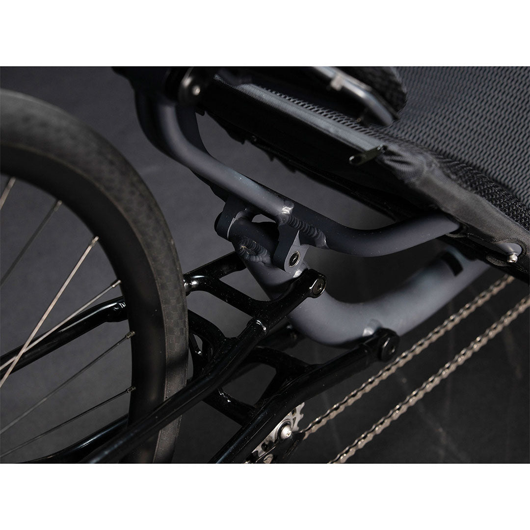 TerraTrike Spyder drive chain side close up of trike frame on back of the seat
