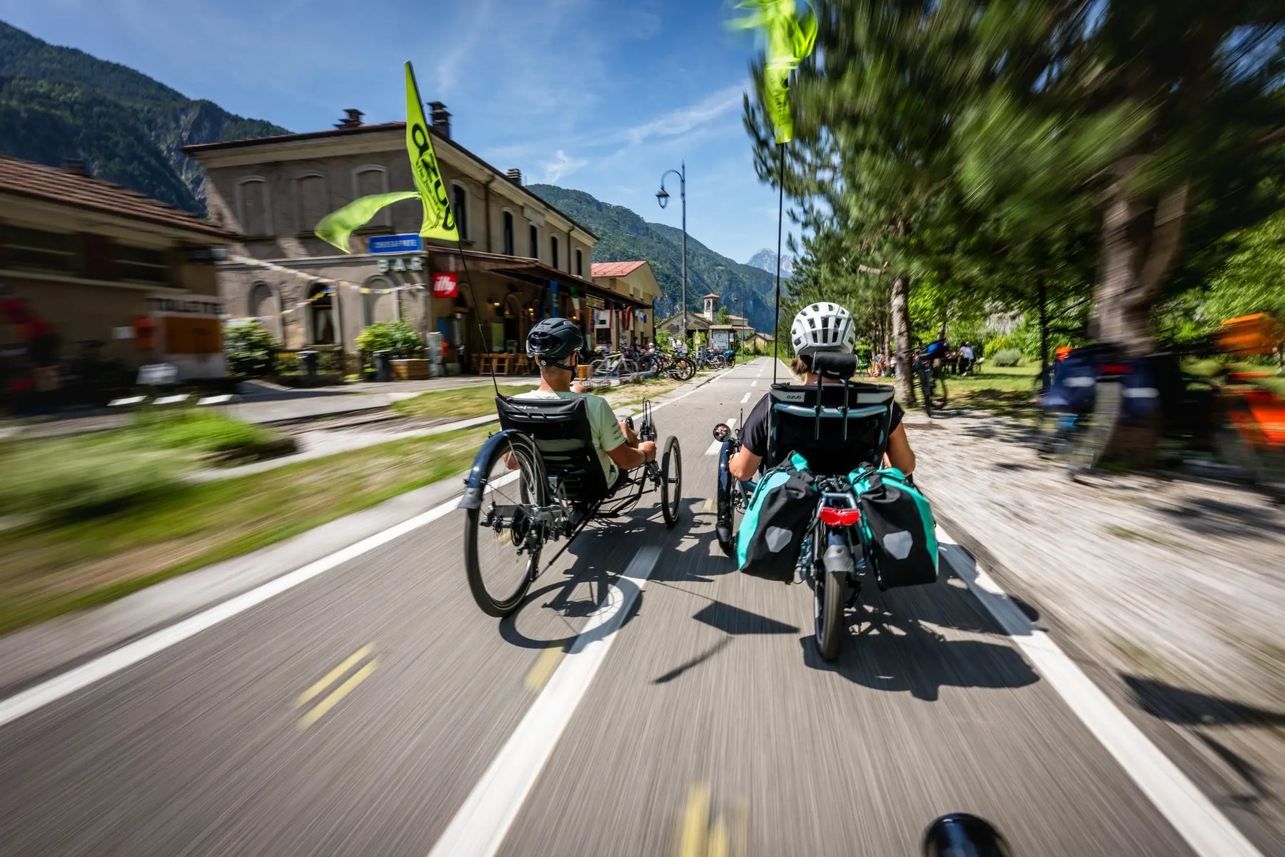 AZUB T-Tris 20 recumbent trike ridden on a village street