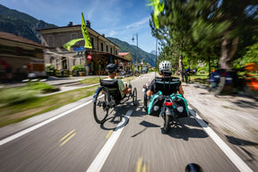 AZUB T-Tris 20 recumbent trike ridden on a village street