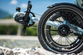 AZUB T-Tris 20 front wheel and drivetrain detail outdoors