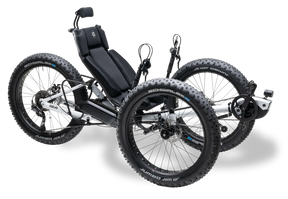 AZUB FAT off-road recumbent trike, front three-quarter studio view
