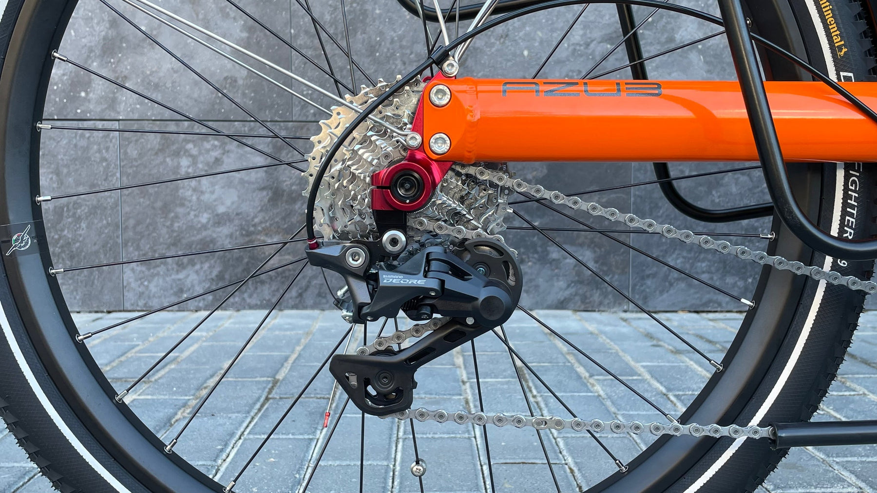 AZUB TRIcon GR drivetrain detail with Syntace rear hub, cassette, and derailleur
