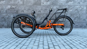 AZUB TRIcon GR recumbent trike orange three-quarter side view