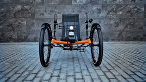 AZUB TRIcon GR recumbent trike front view showing wide track and big wheels