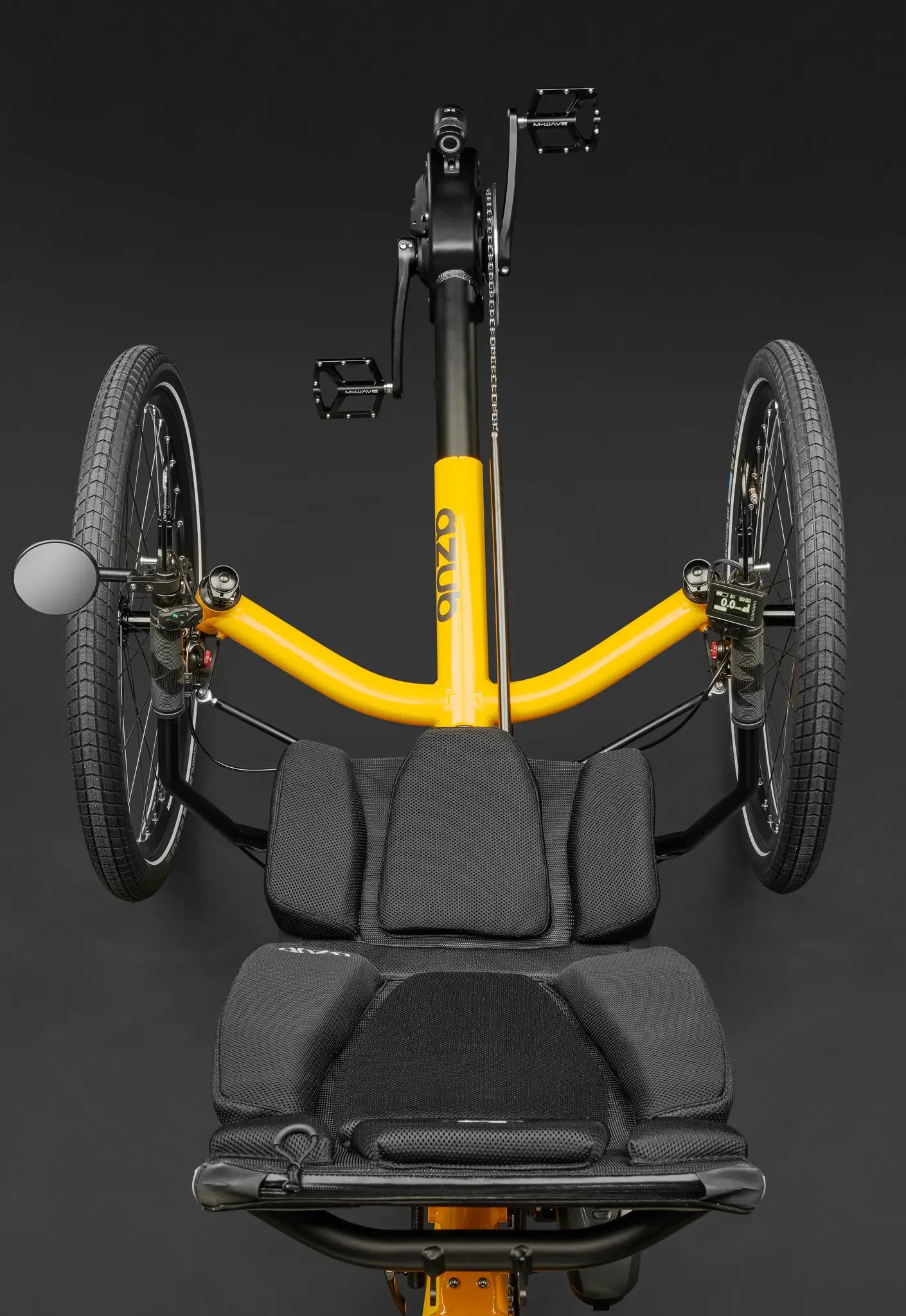 AZUB T-Tris AR recumbent trike frame detail in yellow
