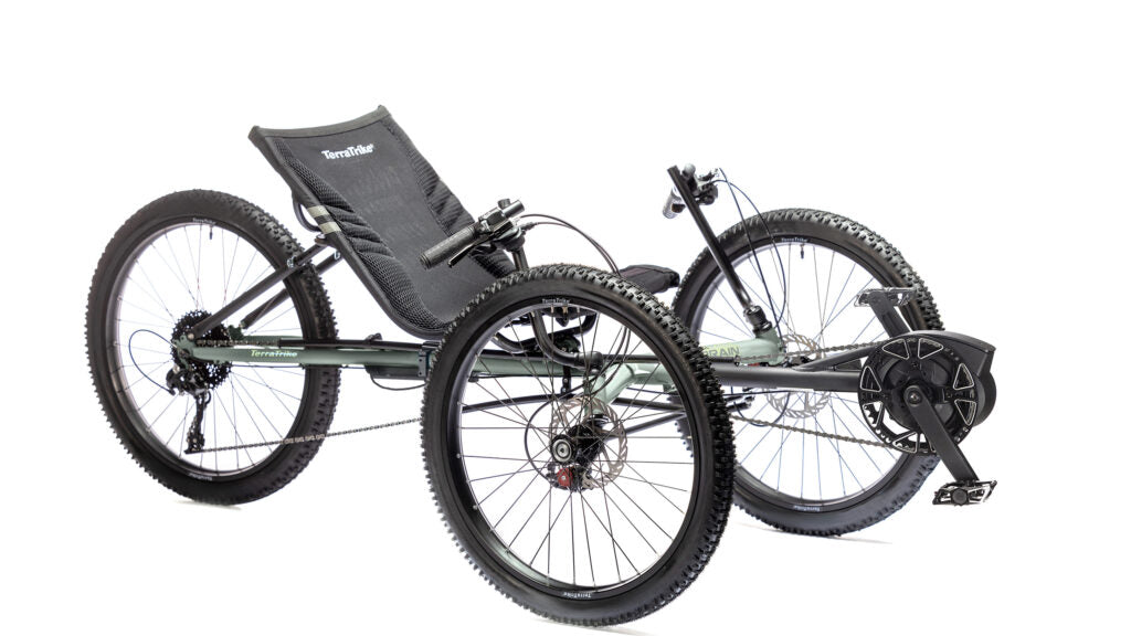 TerraTrike All Terrain e+ three-quarter view in Graphite Grey