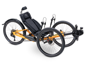 AZUB T-Tris AR recumbent trike rear three-quarter view showing triangular rear fork