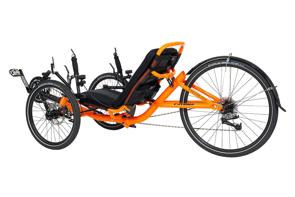 Catrike 5.5.9 rear wheel and cassette showing the 30-speed drivetrain and 26-inch rear wheel