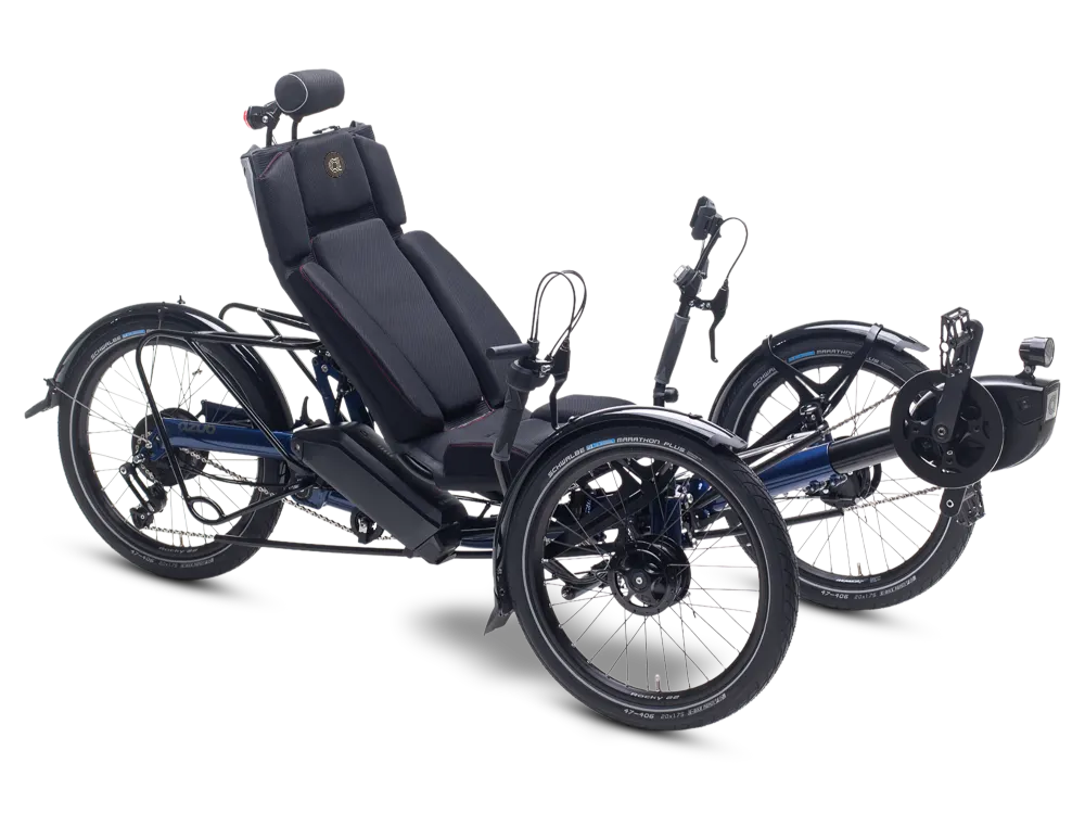 AZUB Ti-FLY 20 compact recumbent trike, three-quarter studio view