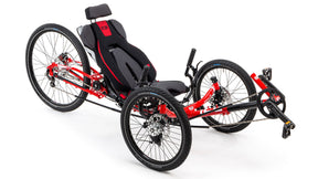 ICE Sprint X Tour recumbent trike in red with comfort seat