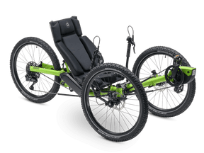 AZUB Ti-FLY X full-suspension recumbent trike, green, studio 3/4 view
