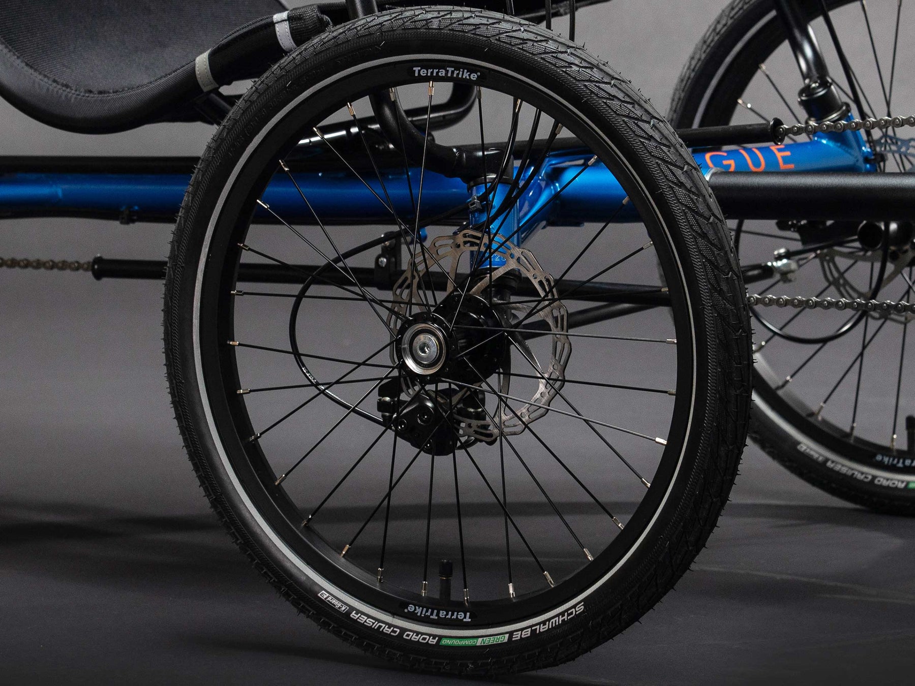 Wheel detail on the TerraTrike Rogue e+