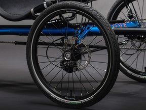 Wheel detail on the TerraTrike Rogue e+
