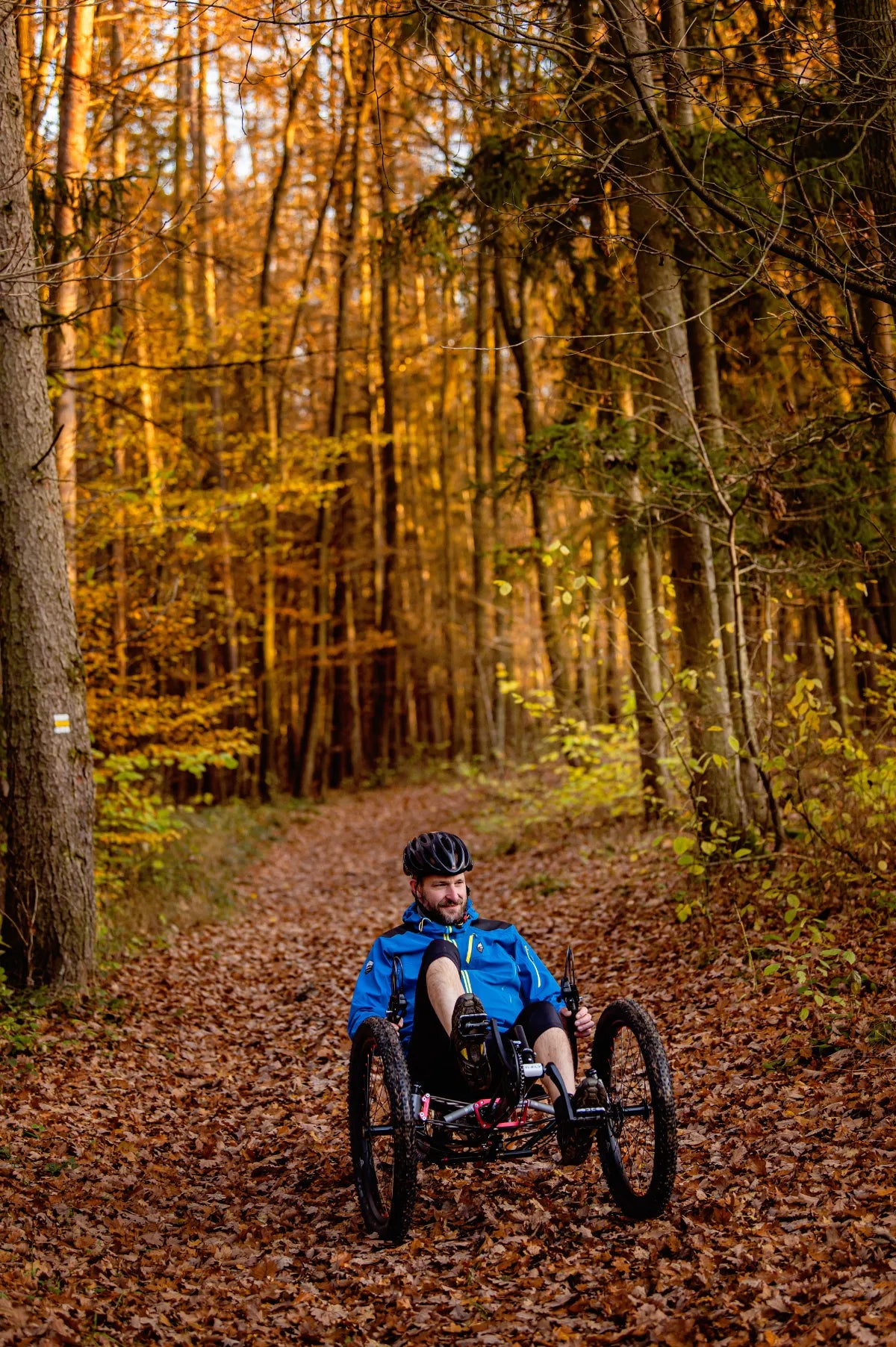 Rider on an AZUB Ti-FLY X on an autumn forest path