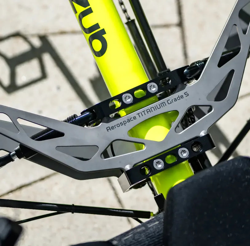 AZUB Ti-FLY 20 Aerospace Grade 5 titanium leaf-spring front suspension detail