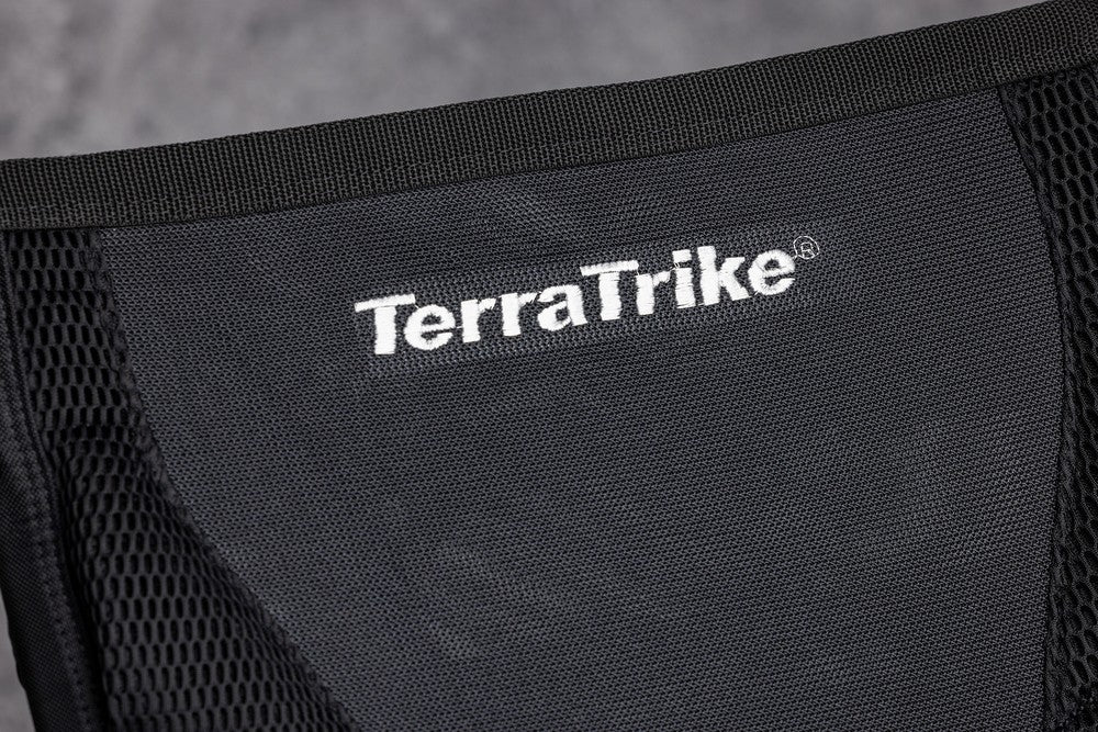 Breathable wide mesh seat on the TerraTrike Rambler e plus recumbent trike