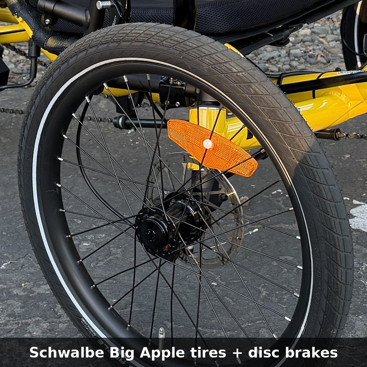 Catrike MAX eCAT front wheel with Schwalbe Big Apple tire and disc brake