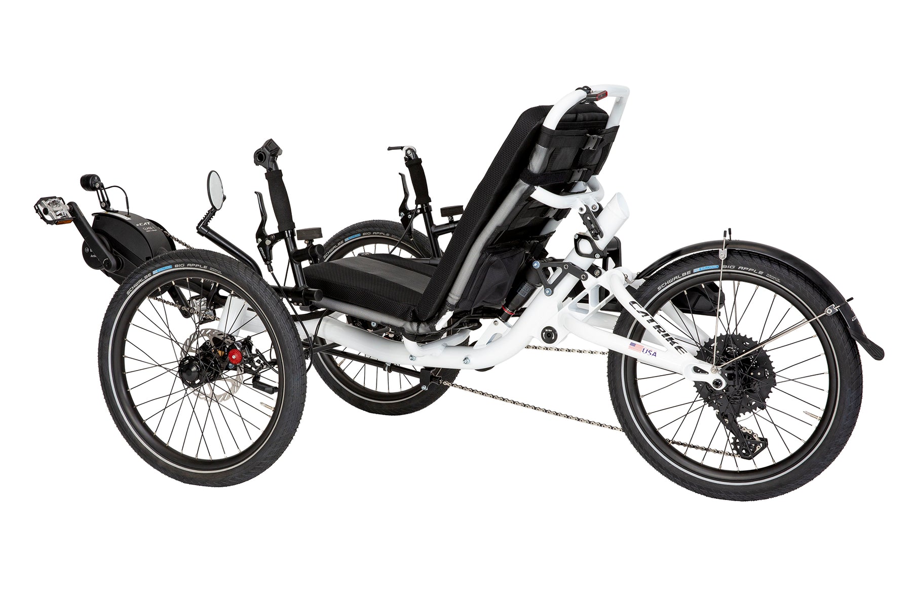 Catrike All Road eCAT rear three-quarter view showing the suspension and seat