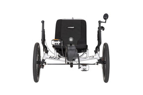 Catrike MAX eCAT front view showing the wide seat and adjustable assist bars