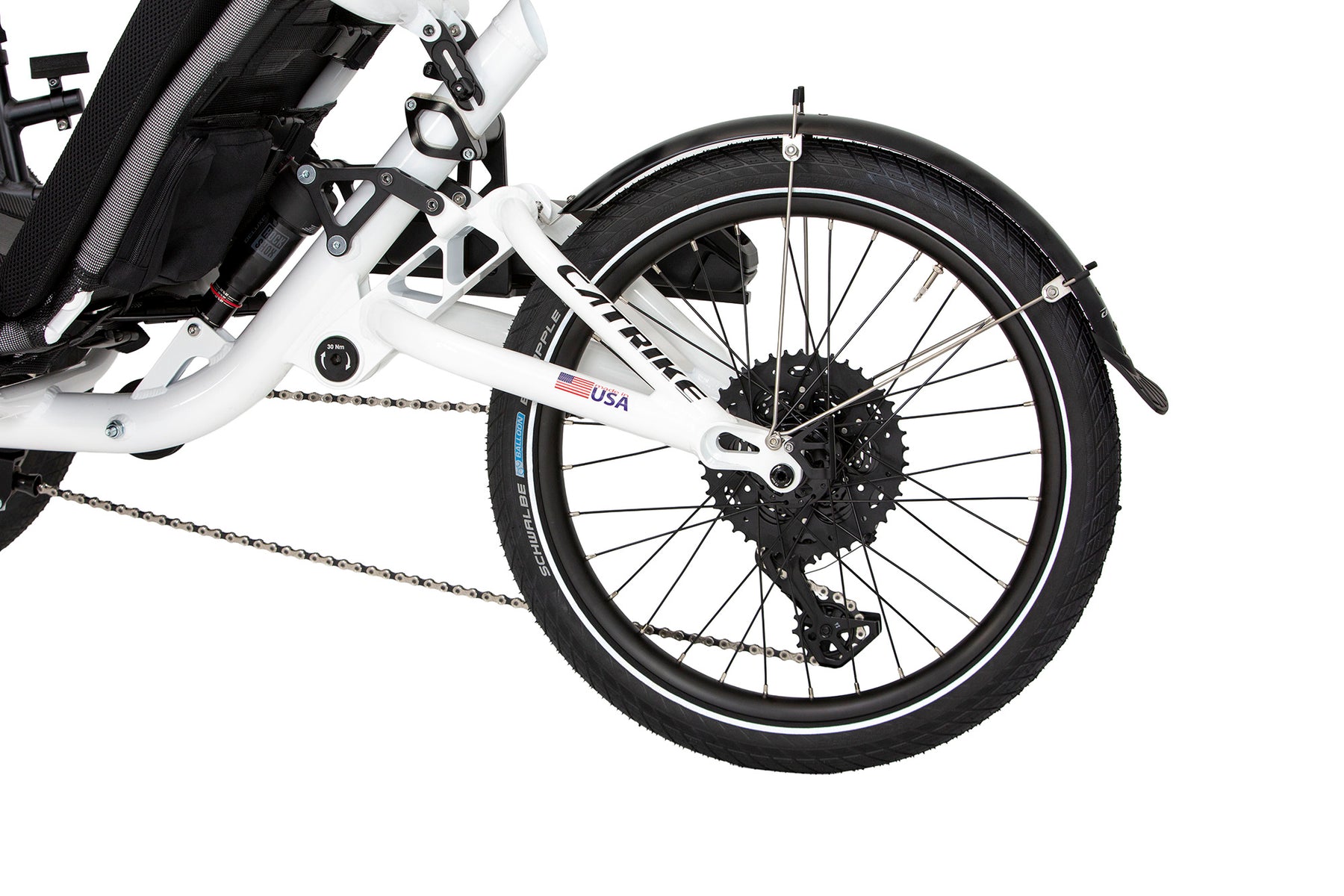 Rear suspension and drivetrain detail on the Catrike All Road eCAT