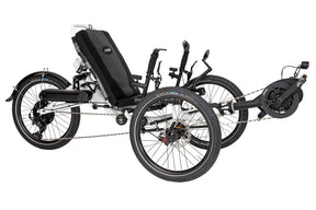Catrike All Road eCAT three-quarter view in Star White, front pointing right, with Bosch Active Line Plus motor and battery