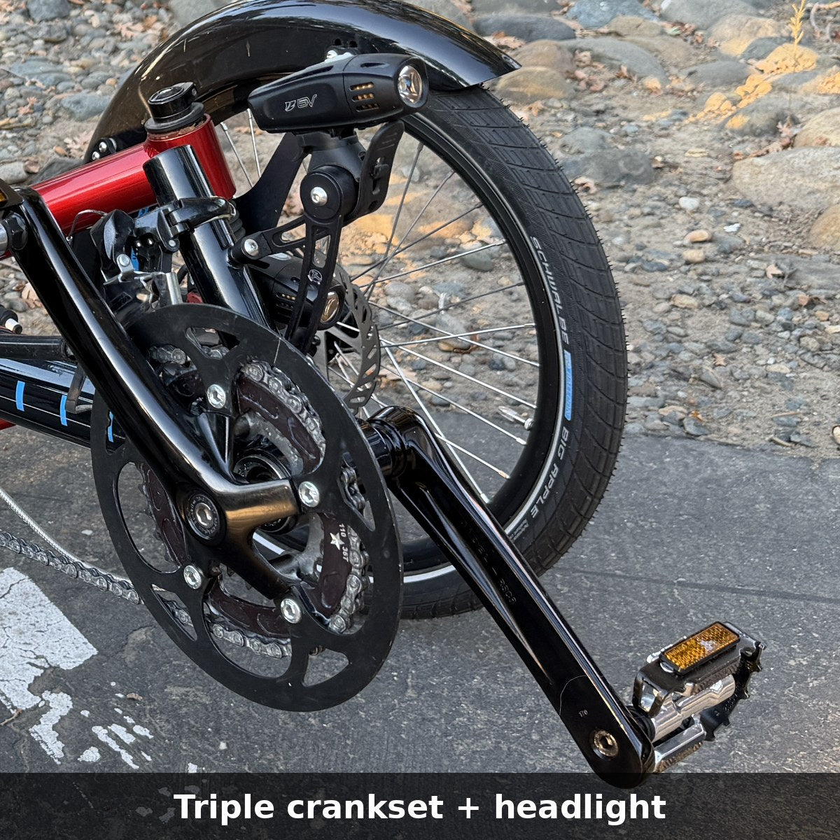 HP Velotechnik Scorpion triple crankset and headlight