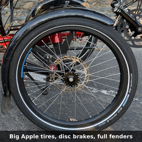 HP Velotechnik Scorpion front wheel with Schwalbe Big Apple tire, disc brake and fender