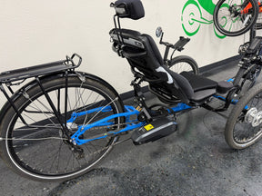 Used ICE Adventure HD RS Shimano e-assist recumbent trike rear rack and battery angle