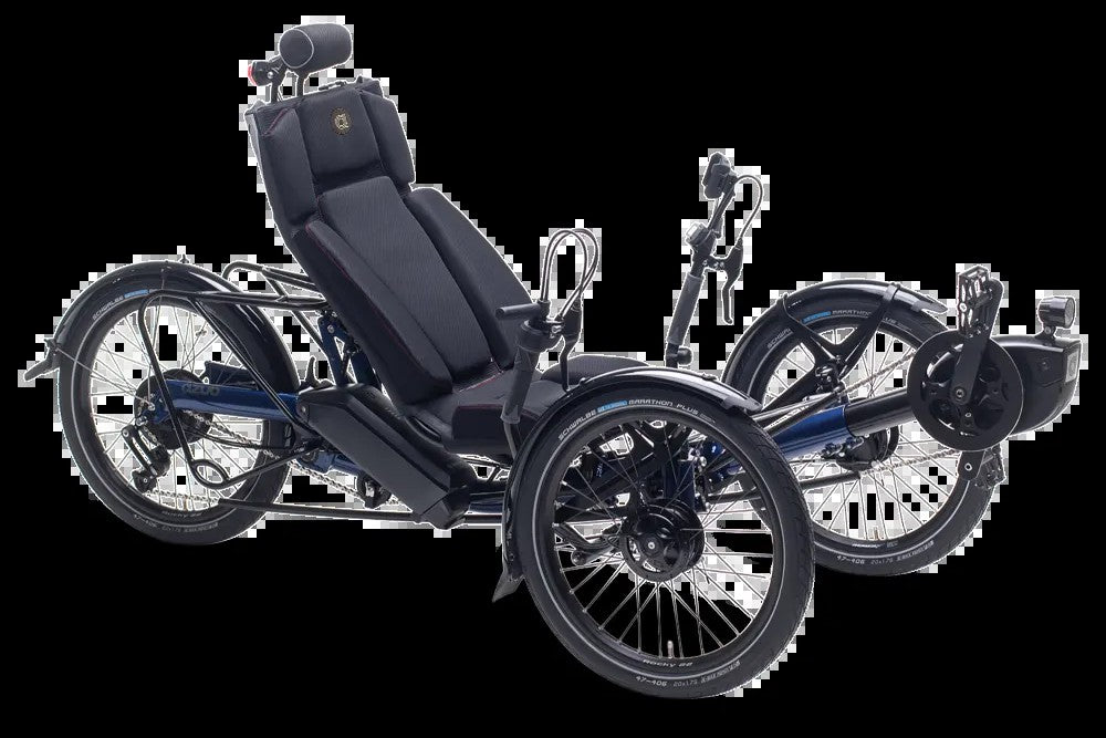 AZUB Ti-FLY 20 compact recumbent trike with 20-inch wheels, three-quarter studio view