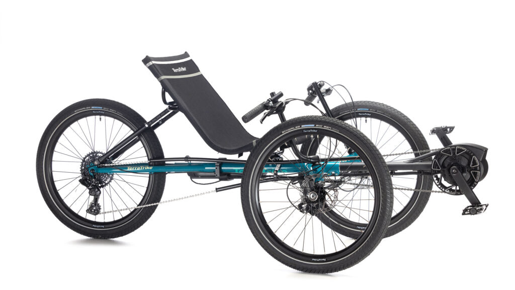 TerraTrike Rambler e+ three-quarter view in Gemstone