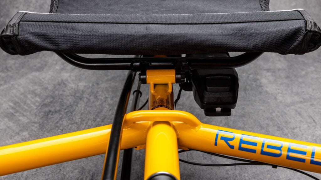 Under-seat Bosch PowerPack battery on the Rebel e+