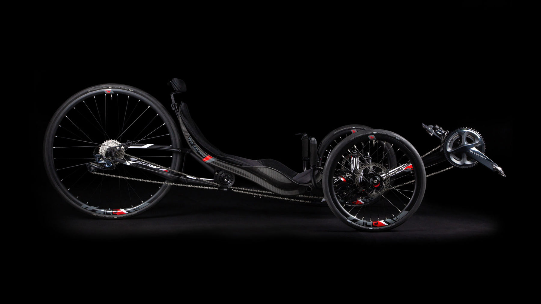 ICE VTX recumbent trike in matte black, side view
