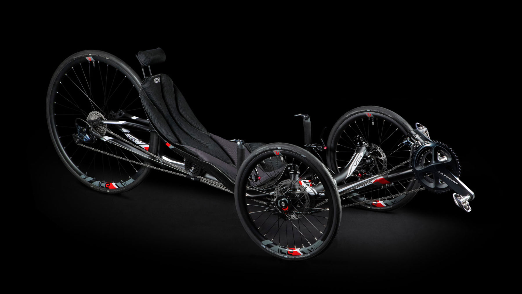 ICE VTX recumbent trike, front view