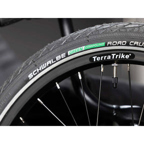 TerraTrike Gran Tourismo close up of Schwalbe Green Compound tire 