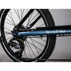 TerraTrike Maverick drive chain side close up of rear wheel and chain mechanism